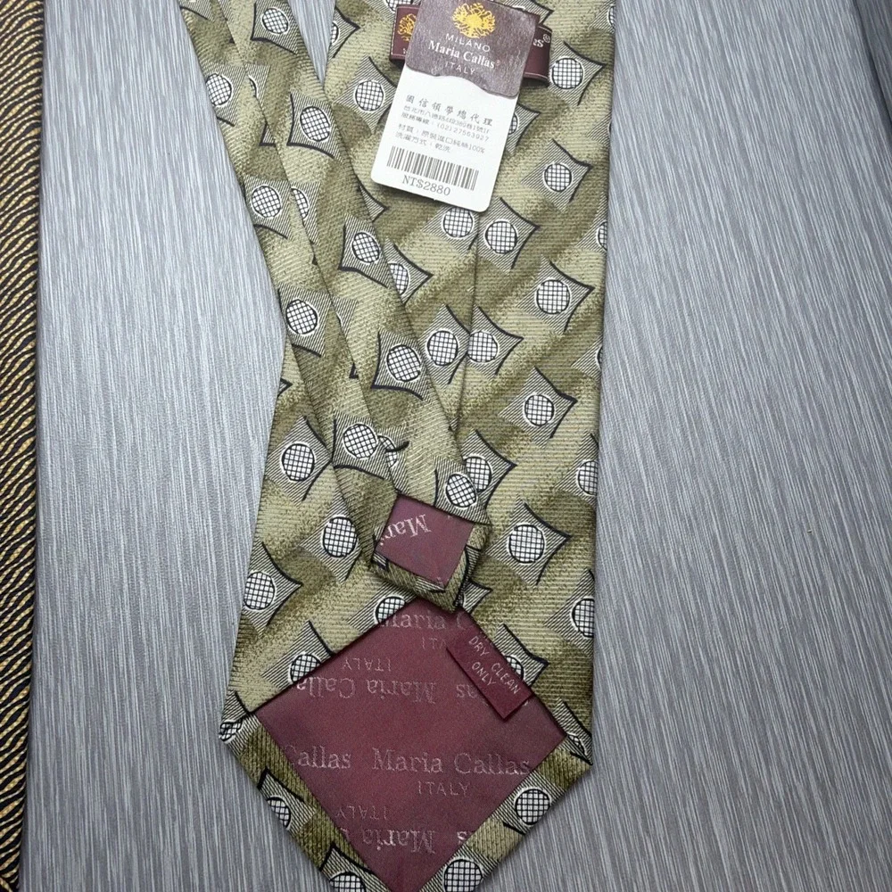 Maria Callas Silk Necktie Lot of 2 NWT Brown Gold Geometric Made in Italy
